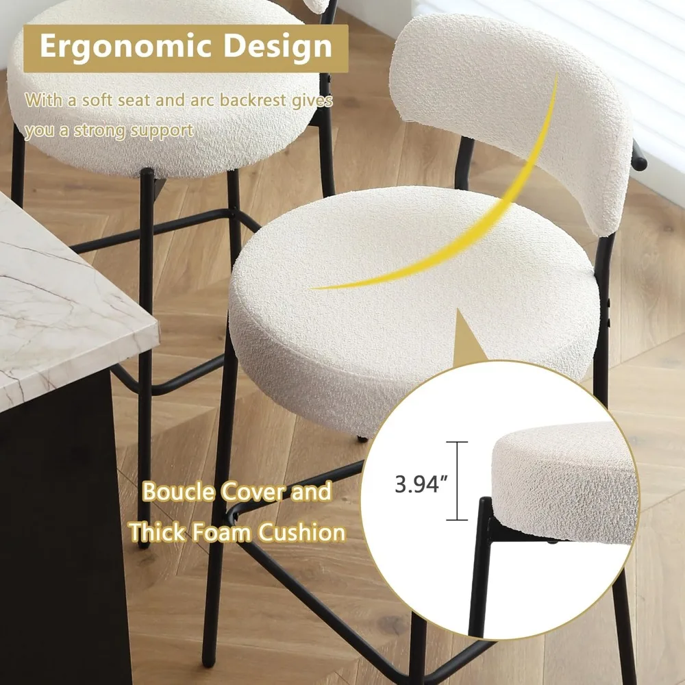 طقم كراسي بار مكون من 2، قضيب بارتفاع عداد بوكل 28 بوصة، كراسي بار حديثة، مقاعد بار منجدة مع ظهر #3