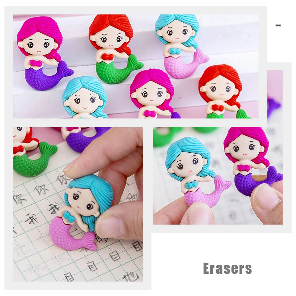 48 Pcs Mermaid Eraser Children's Toys Sea Decor Accessory Shaped Kids Erasers Cartoon Rubber DIY Household Pencil