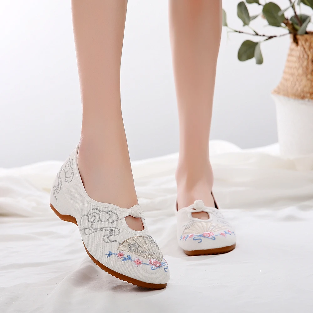 Veowalk Cotton Embroidery Women Comfort Ballet Flats Vegan Ladies Casual Canvas Slip-on Ballerinas Denim Dance Costume Shoes