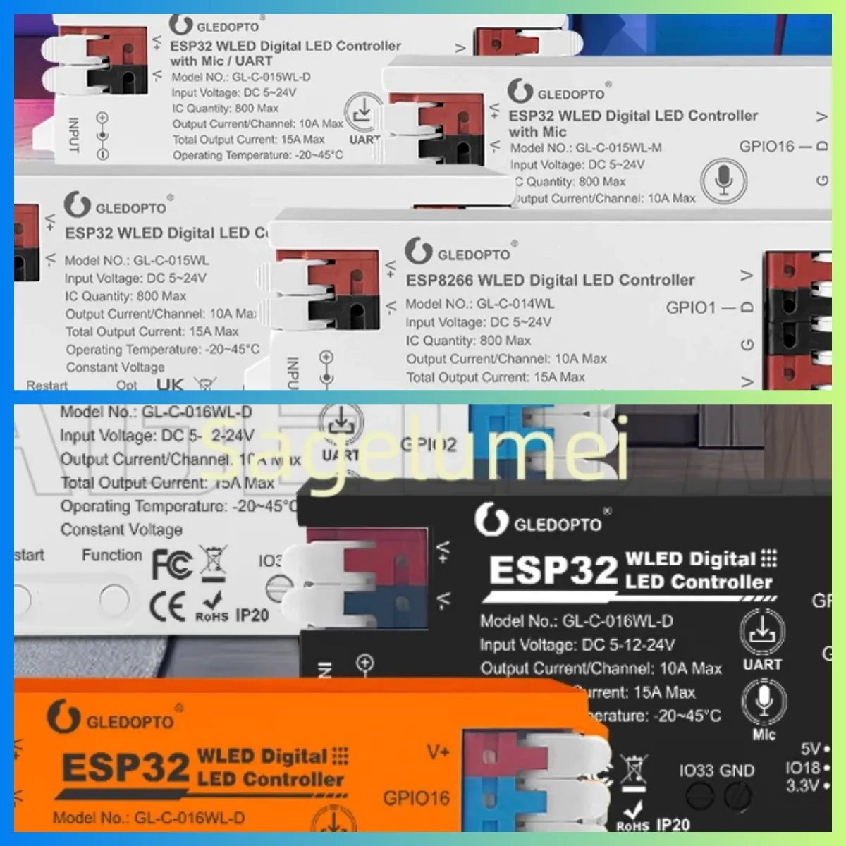 RGB IC ESP32 WLED LED Controller Mic Music Digital Lights Addressable String Lighting For WS2811 WS2812B WS2815 SK6812 GLEDOPTO