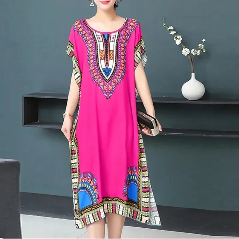 Mid-Length Ethnic Style Nightdress Beach Sleeveless Summer Nightgowns Women Sleepwear Nightshirt Loose Mother Dress