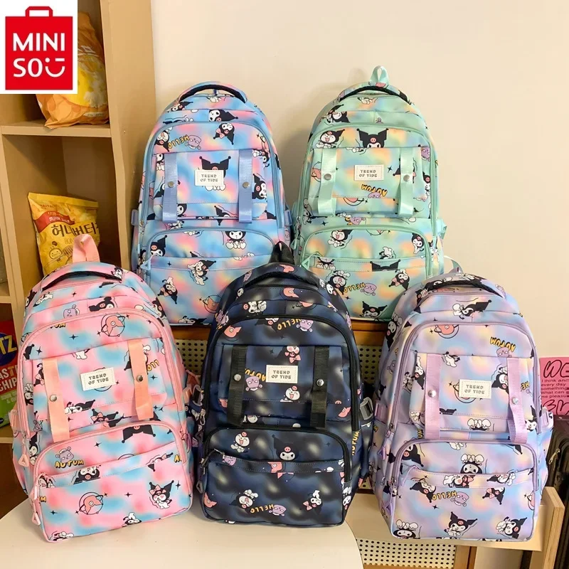 MINISO 2024 Campus Cartoon Kuromi Large Capacity Load Reducing Backpack for Students, Lightweight Storage Backpack