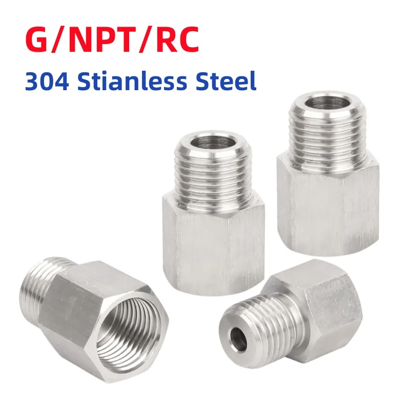 304 Stainless Steel Pipe Fitting Connector Adapter Metric To BSP 1/8'' 1/4'' 3/8'' 1/2'' Female Turn To Male For Pressure Gauge