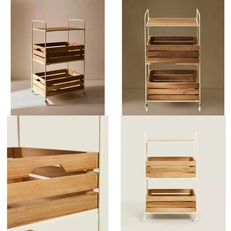 Multi-purpose Wooden Storage Cart with Wheels 2 Drawers Top Shelf