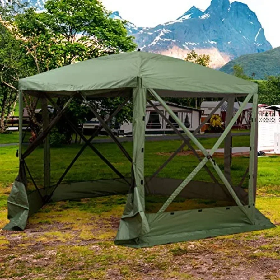 Hexagon Sn House Pop Up Tent Portable Gazebo  Shelter with Mesh Netting Walls Carry Bag and Shaded Interior 12' x 12