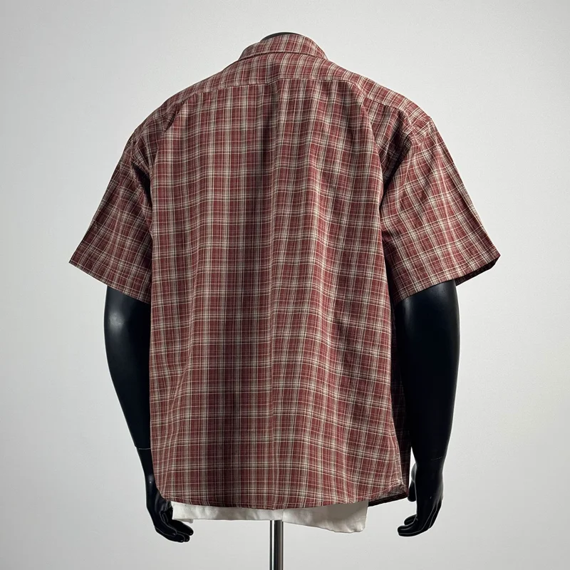 Men's Red Plaid Short Sleeve Shirt Oversized Casual Summer Top