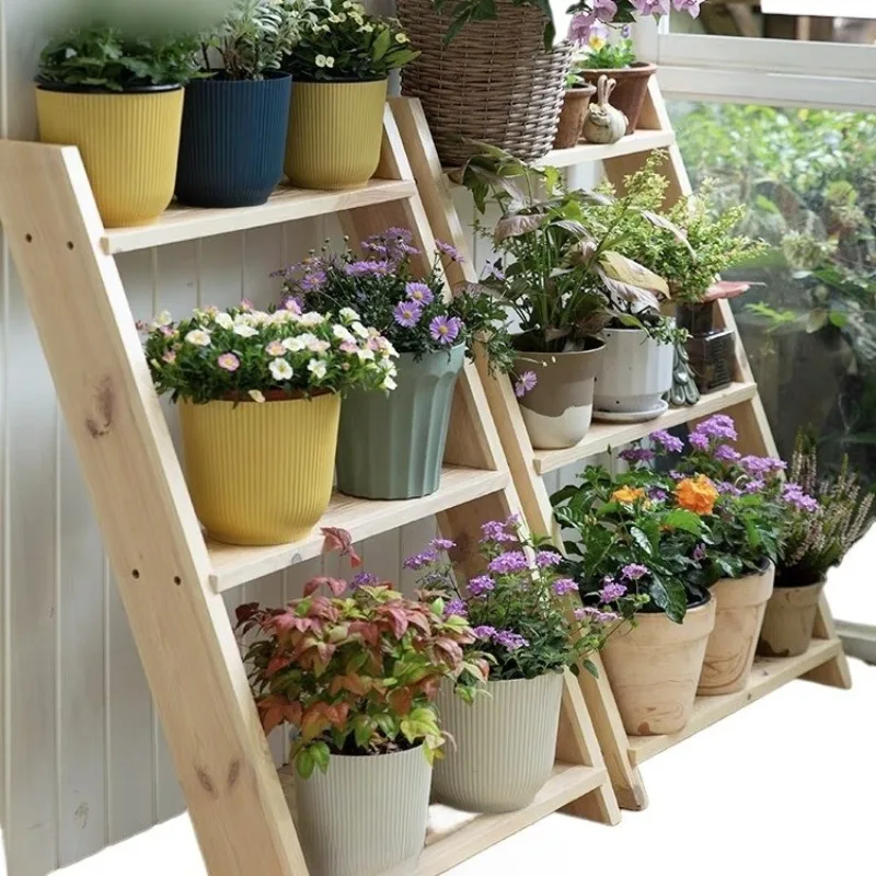 

Gardening special solid wood three-layer ladder rack balcony courtyard floor-to-ceiling light luxury living room decoration