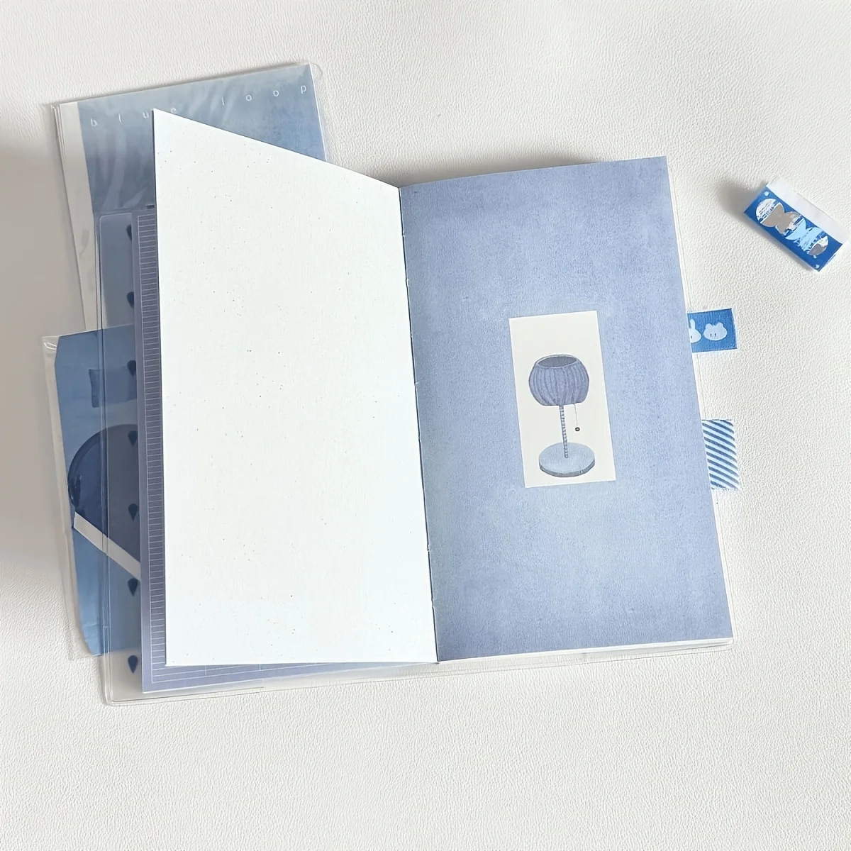 Korean Blue Healing Notebook Kawaii Journal Multi Format Inner Pages with Grid Ruled Polka Dot Planner Color Pages Daily Journal
