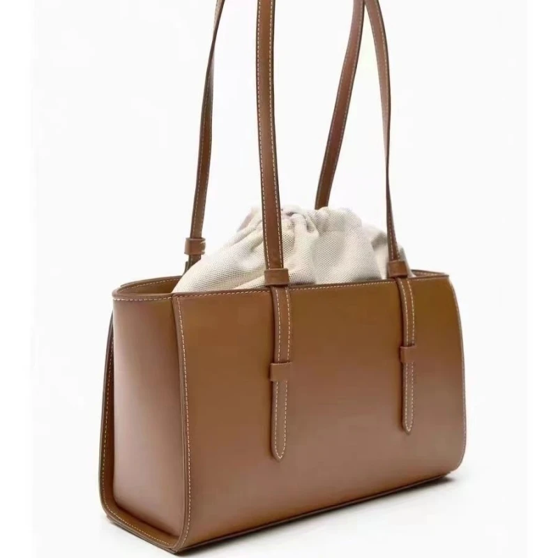 Vintage Design Damska torba na ramię o dużej pojemności ze sznurkiem 2024 Nowa jakość PU Skórzana torba na ramię OL Commuter Business Bag