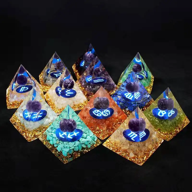 New Twelve Constellations Pyramid Amethyst Peridot Healing Crystal Energy Pyramid Crystal Stone Pyramid Bedroom Home Decoration