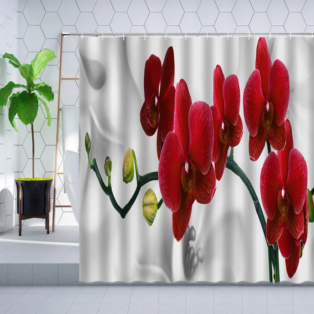 White Orchid Flower Shower Curtain Phalaenopsis Color Beautiful Floral  Plant Bathroom Polyester Cloth Hanging Curtains Set