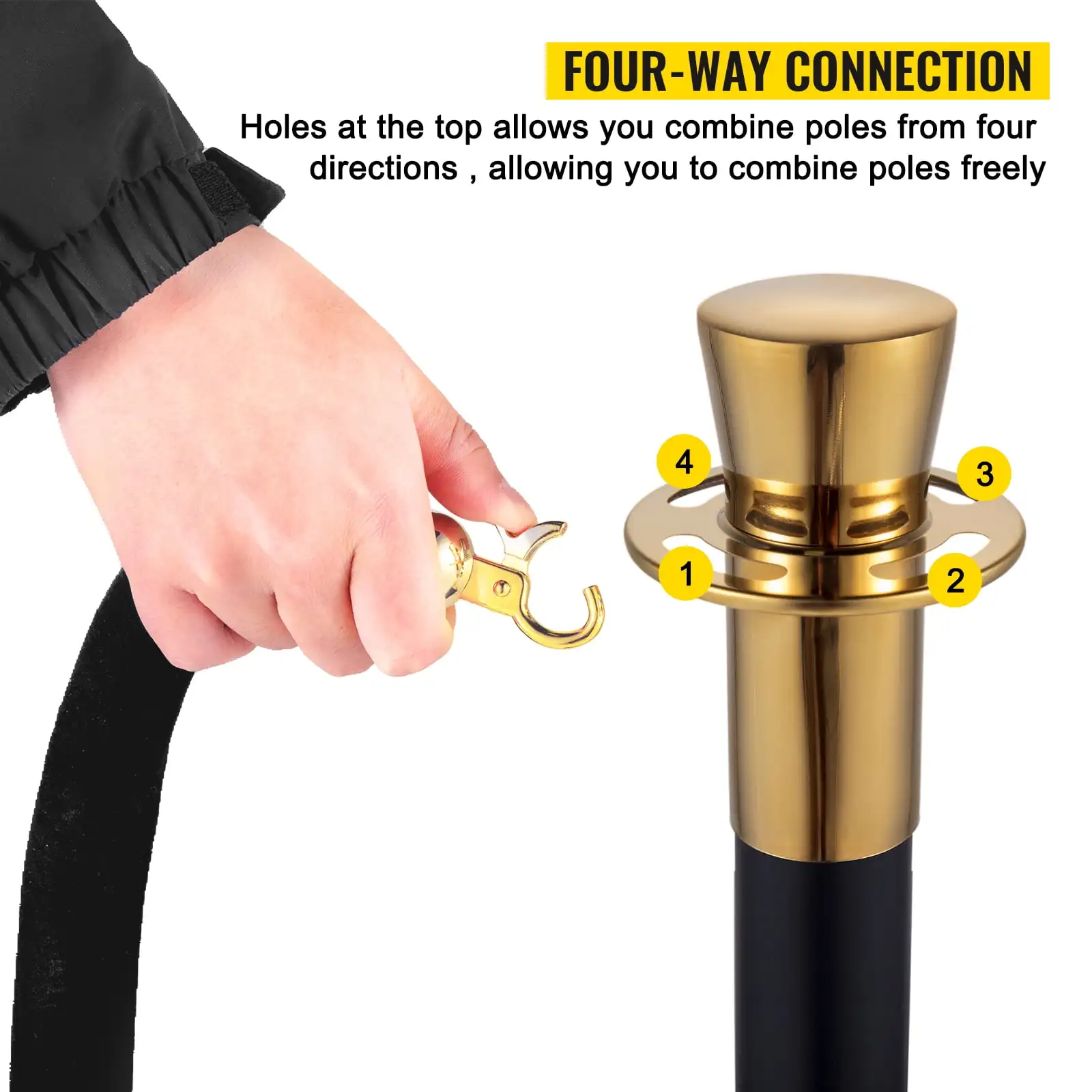 Crowd Control Stanchion, Set of 6 Pieces Stanchion Set, Stanchion Set with 5 ft/1.5 m Black Velvet Rope, Crowd Control Barrier