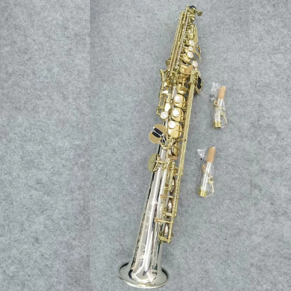 

Professional SW037 Soprano Straight Saxophone BB Tune Brass Silver Gold Saxophone Jazz Instrument with Accessories