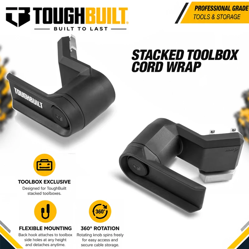 TOUGHBUILT TB-B1-A-31 Stackable Toolbox Accessory Wire & Cord Winder, 360° Rotatable Knob, Hook Mount for Toolbox Side Slots