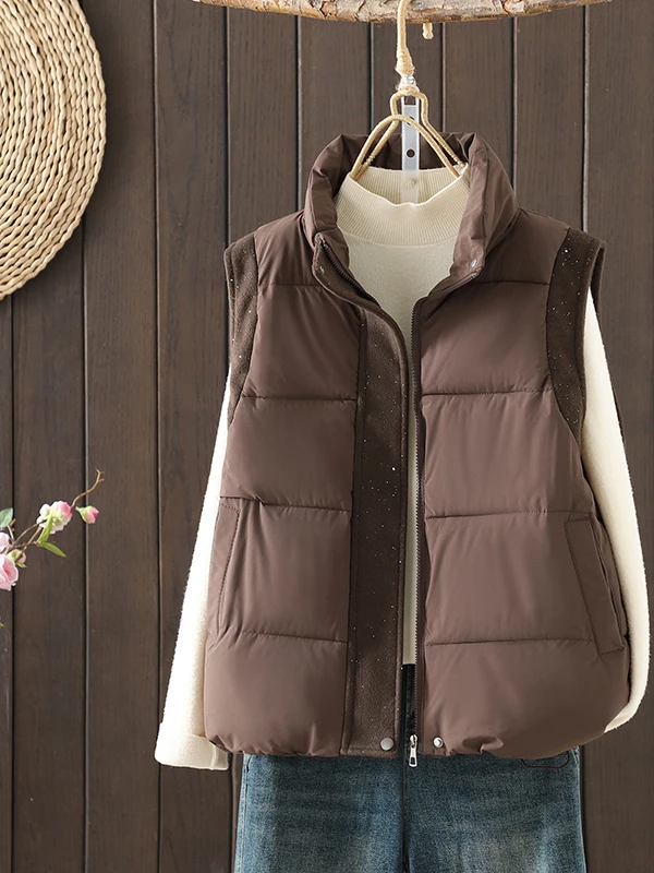 Colete feminino forrado Fce de marca japonesa coreana casual solto ajuste longo chiusura com zíper Sve Faionable All-Match O...