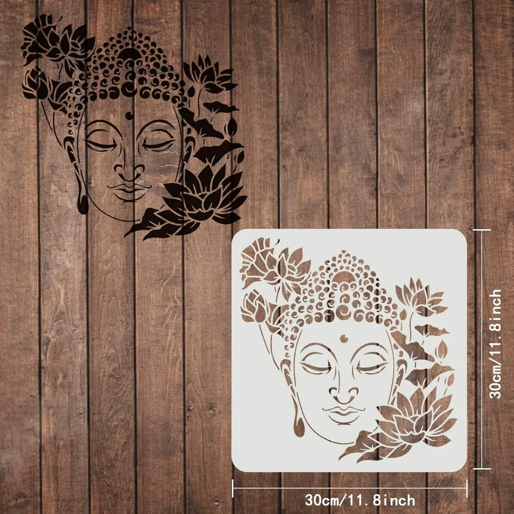 Buddha Stencils for Painting 11.8x11.8inch Buddha with Lotus Drawing Stencil Reusable Statues of Buddha Stencil for Painting