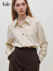 FSLE Office Lady Contrast Button Design Versatile Shirt Women's Winter 2023 New Long Sleeve Tops For Women Beige Women Tops