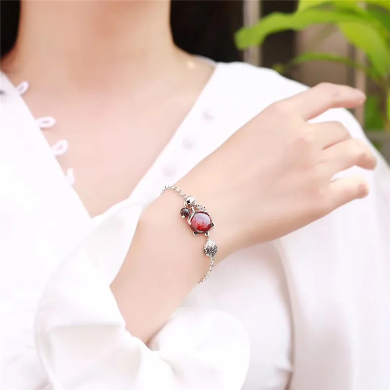 Uglyless Magic Bring U LOVE Fairy Fox Bracelets for Women Tempting Red Garnet Jewelry Real 925 Sterling Silver Chains Bracelets