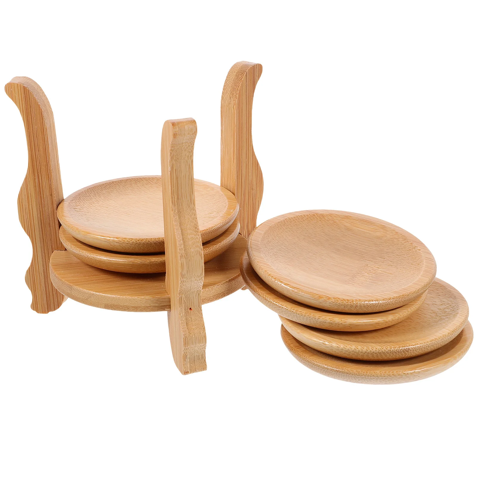 

1 Set Bamboo Coaster Holder Round Coasters For Tea Coffee Drinks Table Protection Smooth Safe Surface Portable Table Accessories
