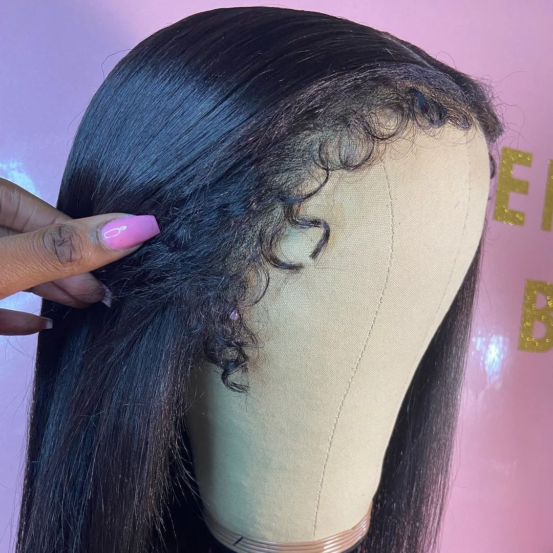 

Straight Lace Front Wig With Curly Baby Hair Pre Plucked 13x4 Lace Frontal Wigs Brazilian Remy Human Hair for Black Women