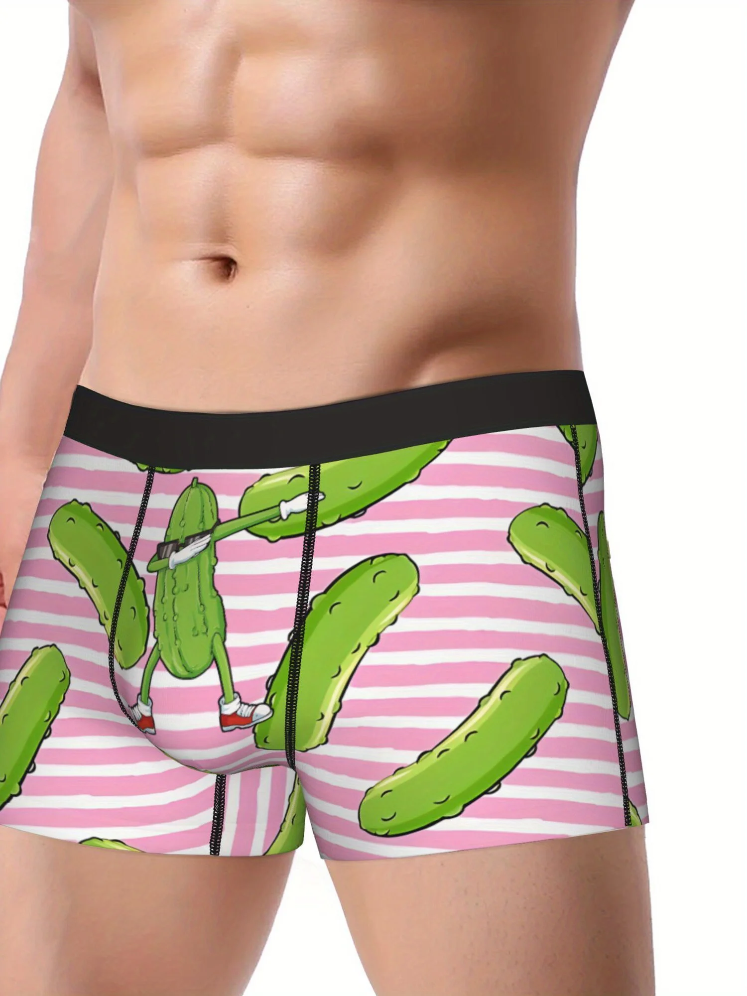 Men'S Boxer Briefs Featuring a Print of Pickles on Pink Stripes