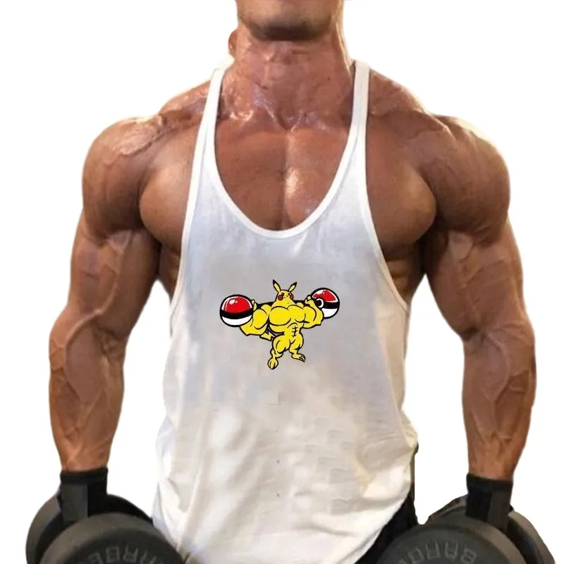 

Sleeveless Sports Training Bodybuilding European and American Men's Fitness I-shaped Round Neck Cartoon Thin Belt Vest