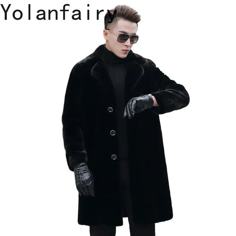 YOLANFAIRY 2025 High-end-Nürliche Nerz Pelzmantel Mann Kleidung Winter Mid-länge Luxus Echtpelz Jacke Nerz mäntel Anzug Kragen