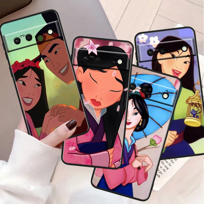 Cute Disney Mulan For Google Pixel 8 7A 6A 5A 5 4 4A XL Pro 5G Black Soft Shockproof Cover Phone Case