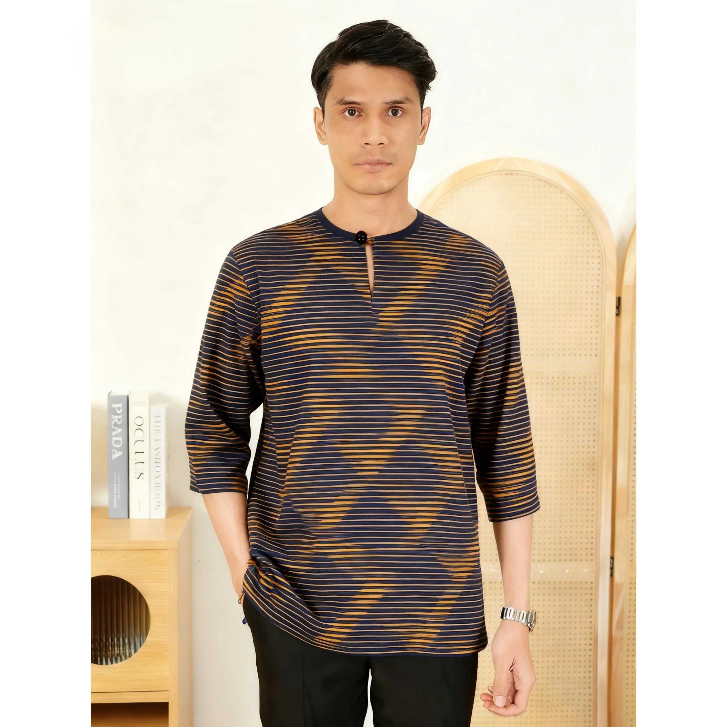 بلايز بأكمام قصيرة ملابس صلاة إسلامية فاخرة على الطراز الأفريقي البرنز ثلاثية الأبعاد أزياء مطبوعة النمط العربي الوطني Maroc Homme #2