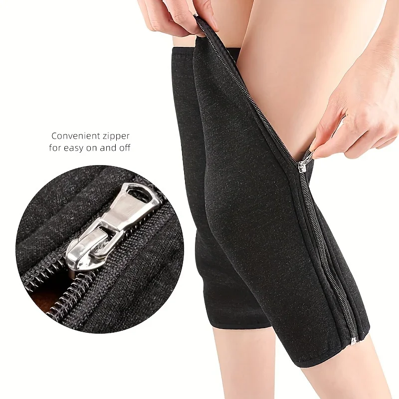 1 Pair Thick Full Fleece Knee Pads Autumn Winter Double Layer Warm Zipper Knee Support for Cold Leg Arthritis Elderly Use Unisex