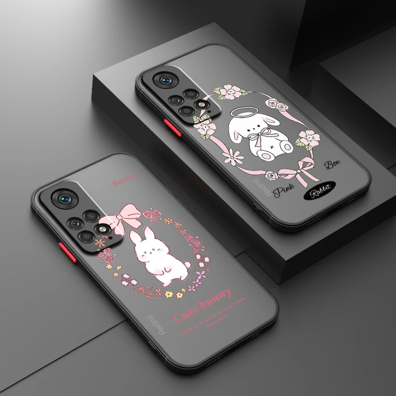 

Pink Rabbit Bow Sweet Frosted Translucent For Redmi 8 8A 9A 9C 9AT 9 9T 10X 10A 10C 10 11A 12C 12 13C 5G Cover Phone Case