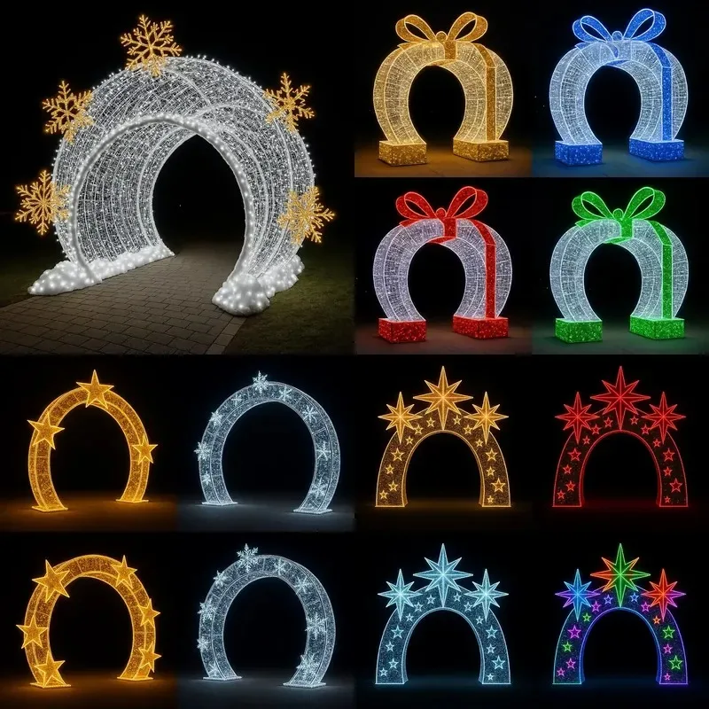 Beautiful Christmas Light Emitting Diode Golden Holiday Entrance for Street and Commercial Decorations
