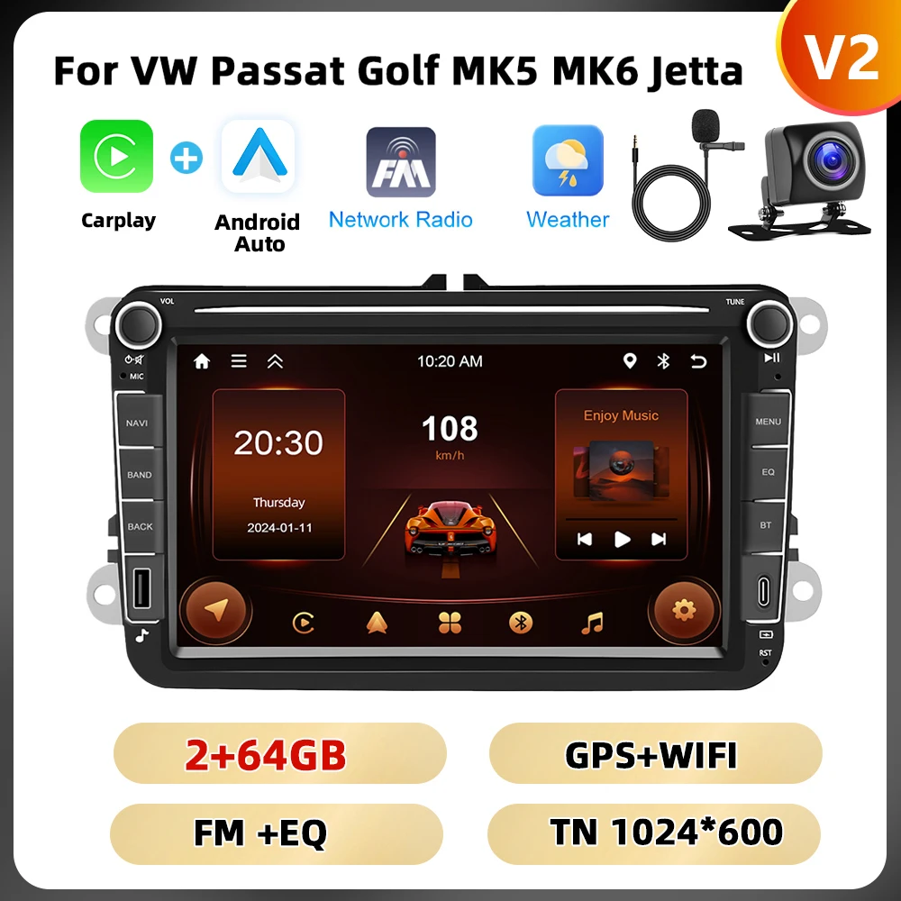 Podofo 6 + 128G 7 ''/8''/9 ''Autoradio voor VW/PASSAT/GOLF/POLO/BORA Multimedia Speler Android Auto Carplay WIFI GPS EQ Auto Audio