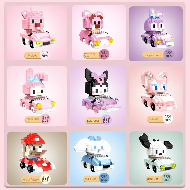 Hello Kitty Toy Building Blocks Melody Blocks Cartoon Character Kart Assembled Model building block Dolls Toys Children Gifts
