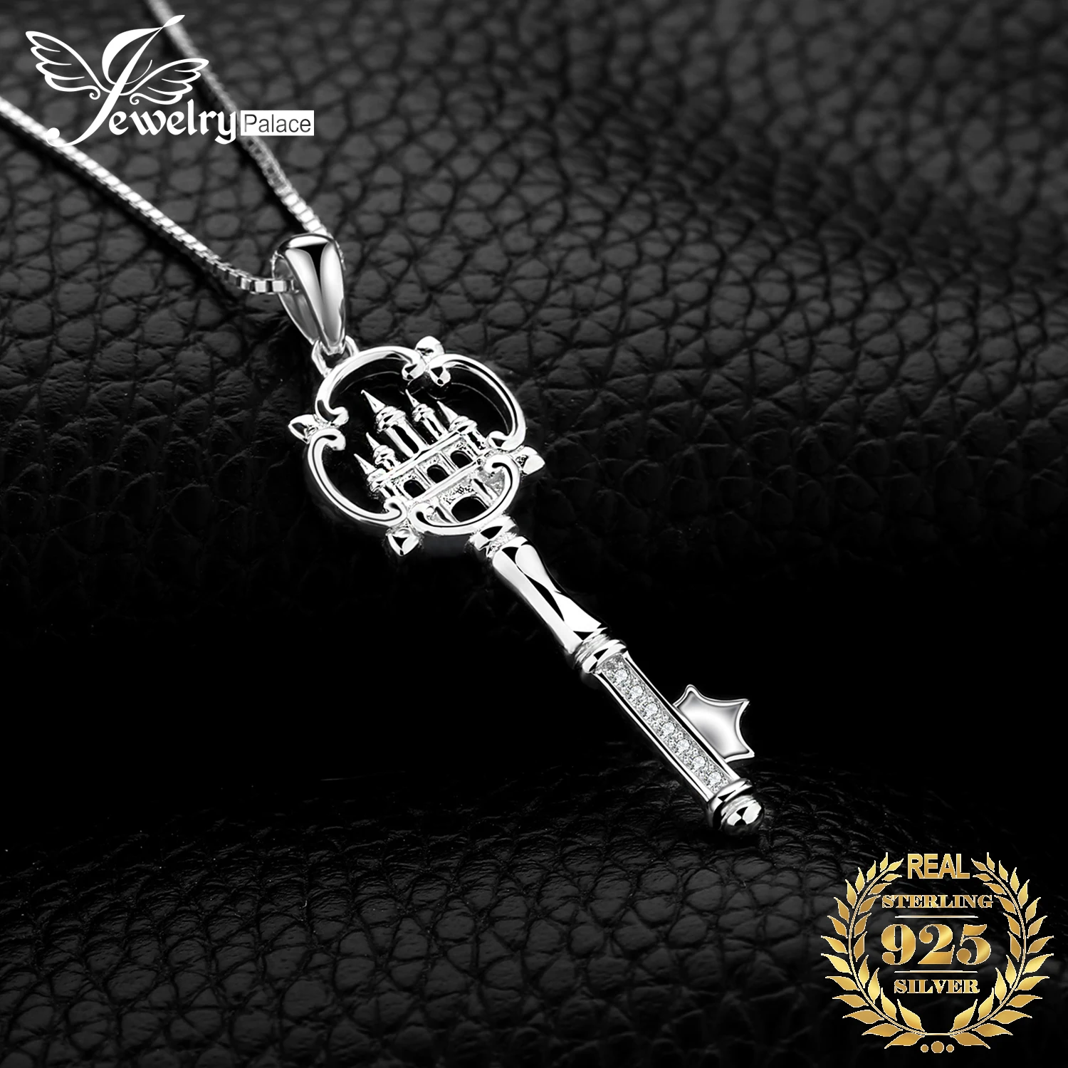 JewelryPalace Castle Key Crown 925 Sterling Silver Pendant Necklace Cubic Zirconia Simulated Diamond Pendant for Women No Chain