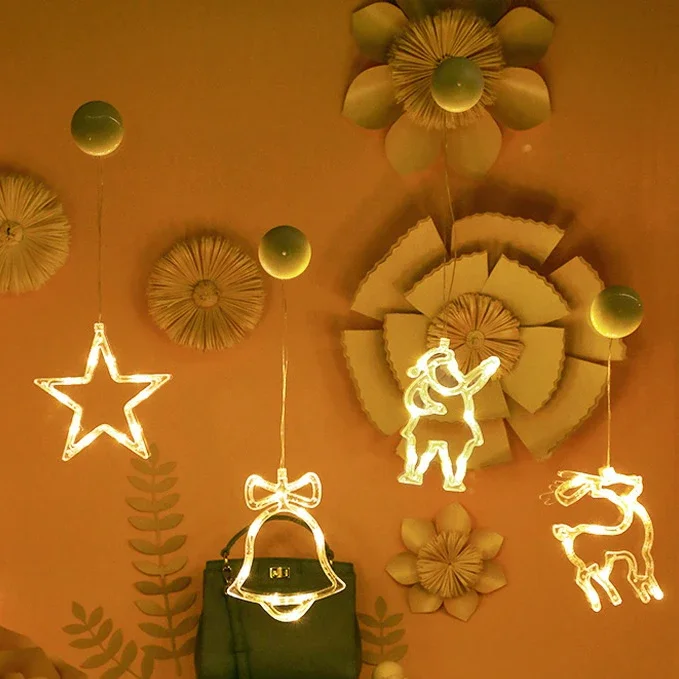 LED Night Light Battery Power Cartoon Shape Sucktion Cup Lamp Santa Claus Christmas Tree for Christmas Decorations LED Lights