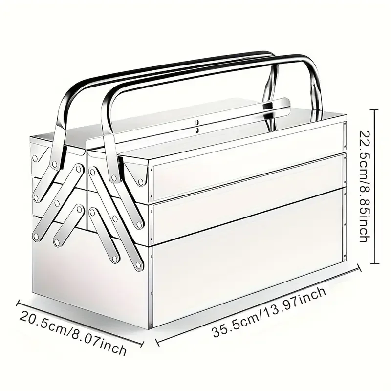 Three-layers Cantilever Tool Box crafted from Stainless Steel for Home and Auto Repair Folding Metal Toolbox