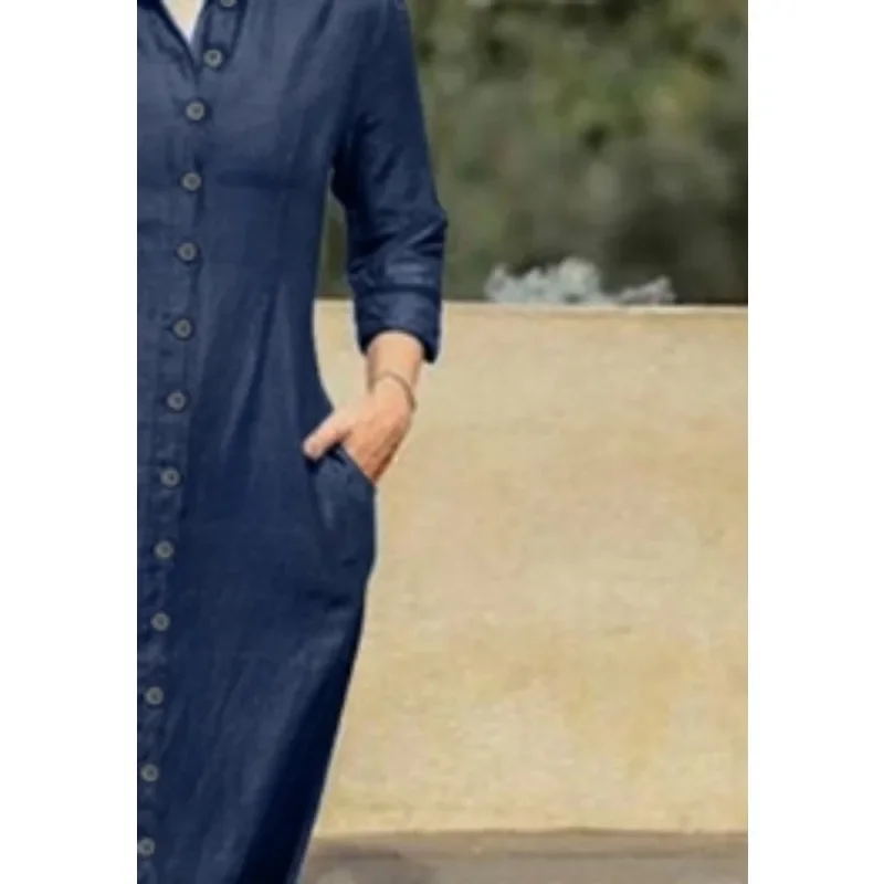 New style denim dress with shirt collar and denim button long skirt