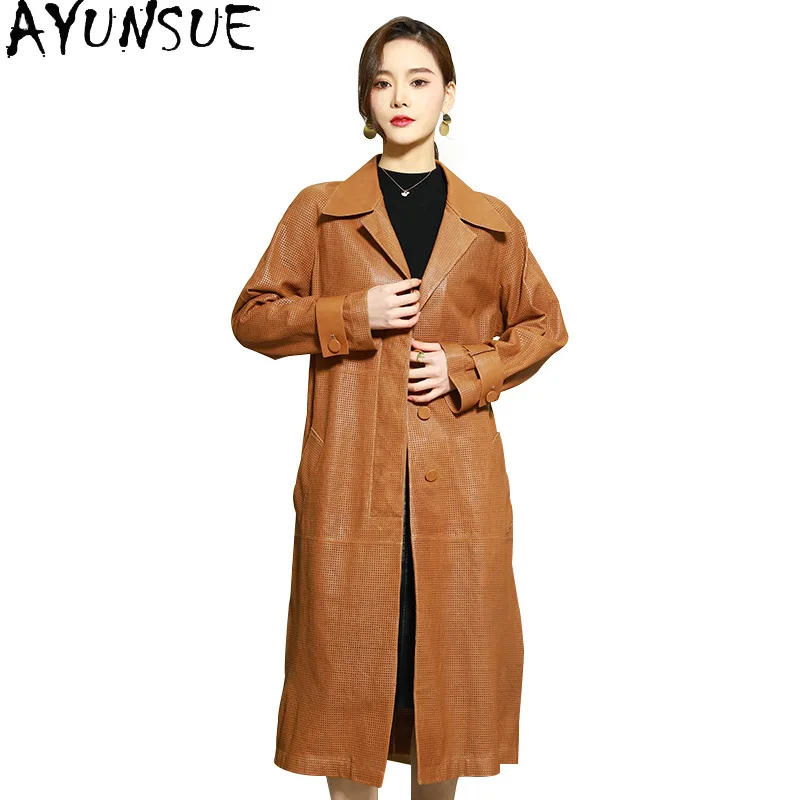 AYUNSUE 100% pelle di pecora vera pelle giacca da donna 2025 cappotto da donna stile di media lunghezza primavera autunno vestiti lace-up Jaqueta Couro