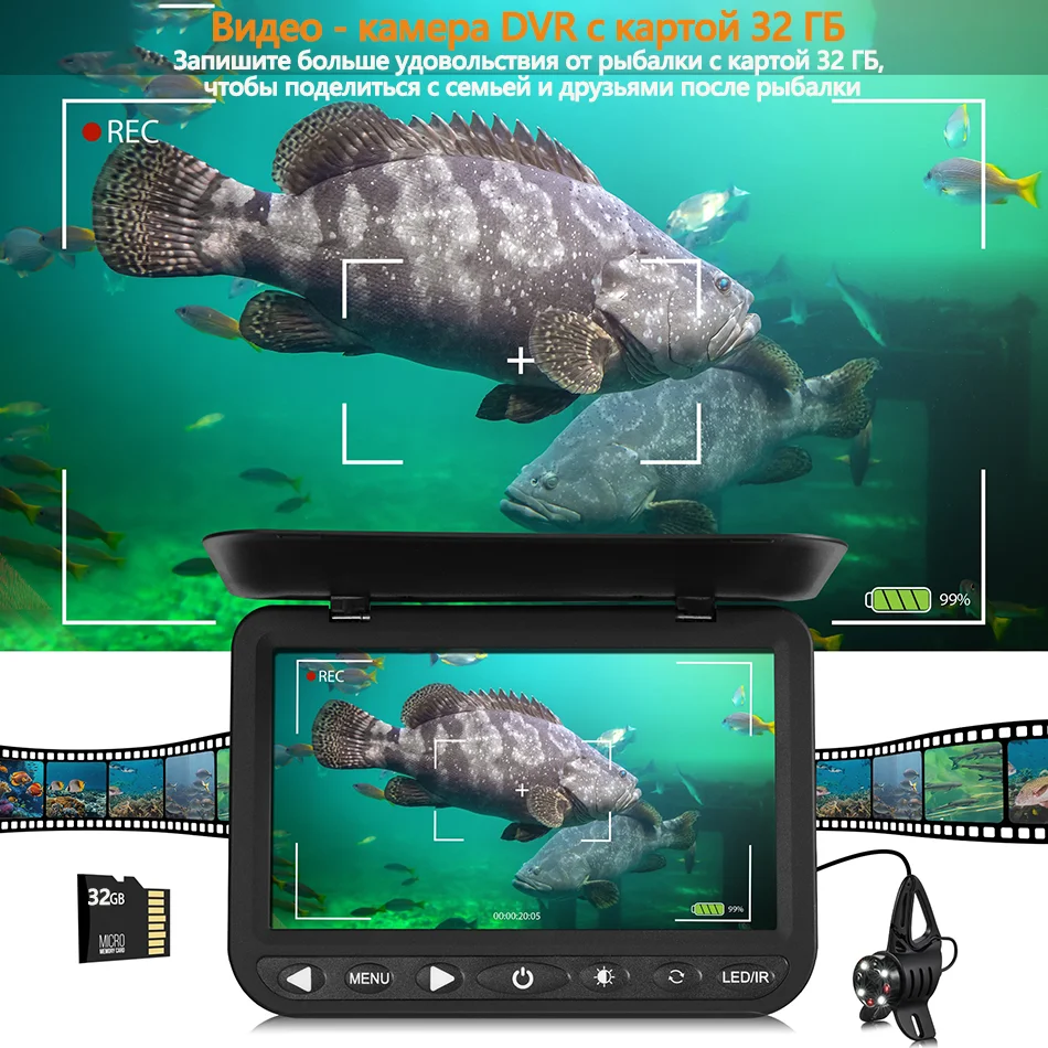 MOQCQGR-Fishing Finder com LED e modo de luz infravermelha, inverno câmera de pesca, LCD, câmera de vídeo, 1080p, 7in, 25m