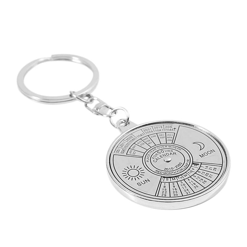 2X Perpetual Calendar Keyring Keychain Unique Metal Key Chain Ring 50 Years New Hot