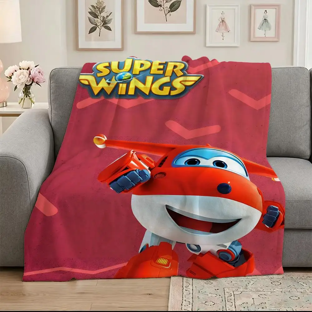 Cartoon S-Super W-Wings Throw Soft Warm Flannel Blanket, Multi-use Throw for Bed Sofa Office, Air Conditioning Nap Blanket
