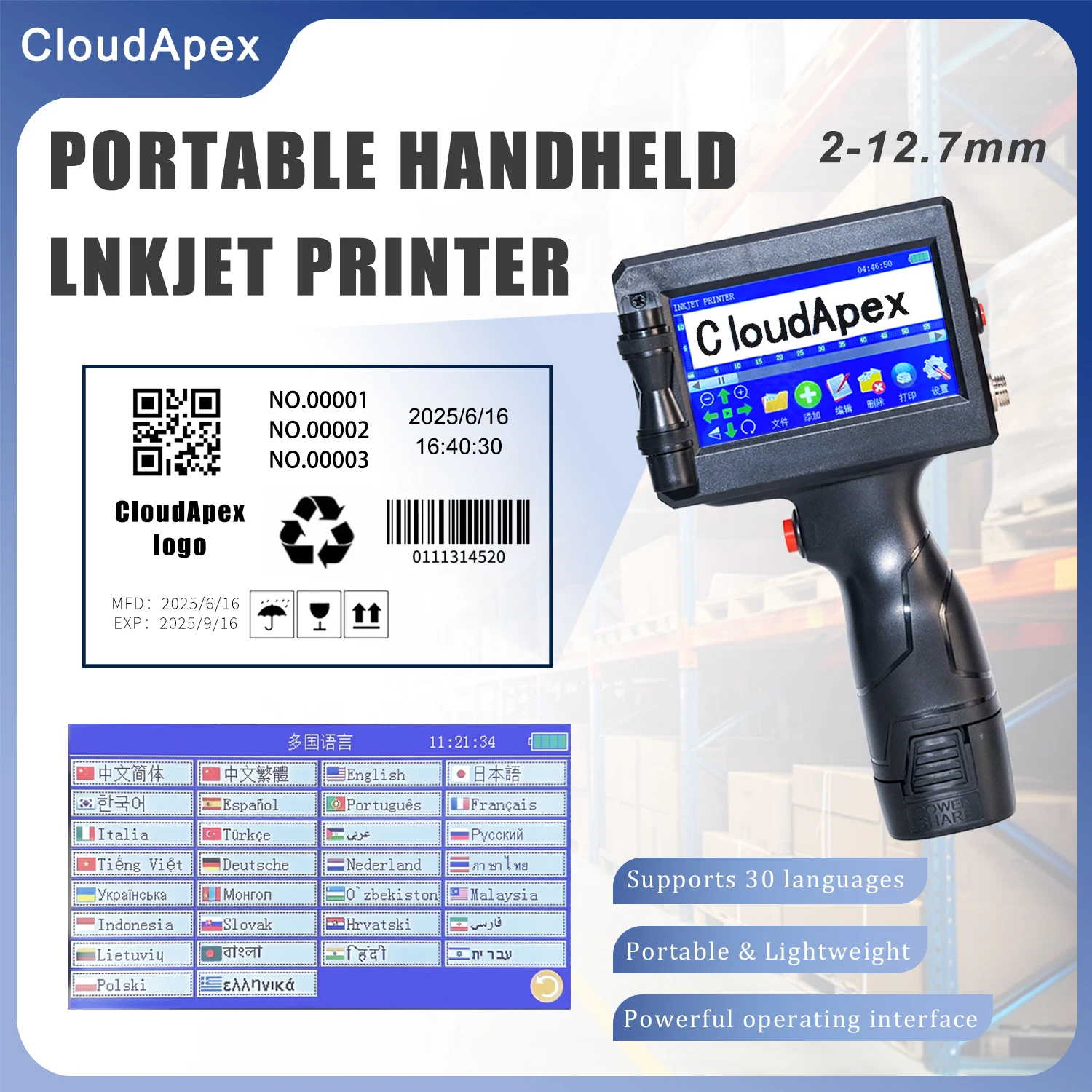 P7 12.7mm Portable Handheld Inkjet Printer for QR Barcode Batch Date Number Logo Expiry Date Coding  Inkjet Coding Machine
