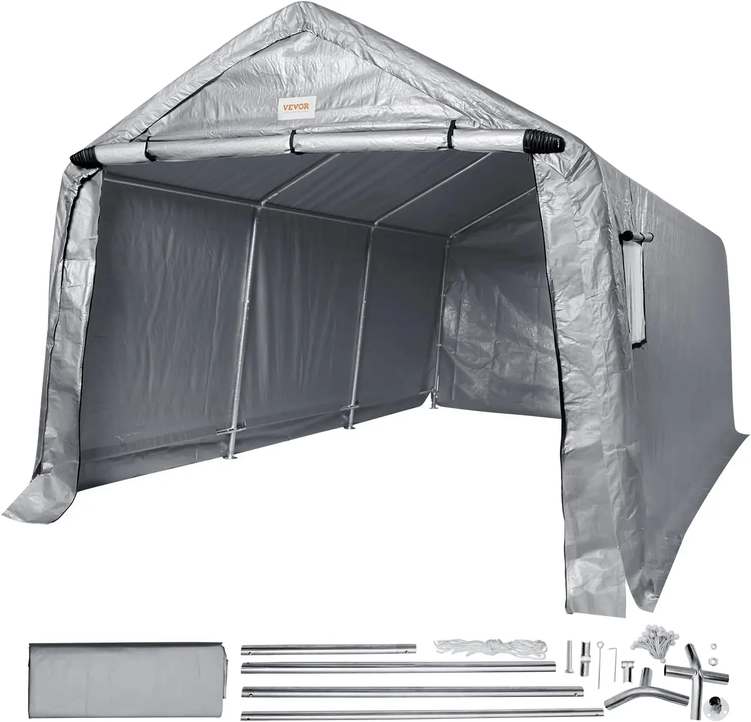 

VEVOR Outdoor Portable Storage Shelter Shed, 10x15x8ft Heavy Duty Instant Garage Tent Canopy Carport with Roll-up Zipper Door