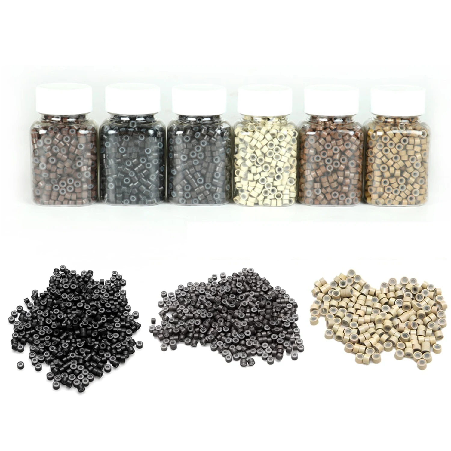 1000PCS Silicone Hair Extensions Beads, 5mm Lined Micro Links Beads, Silicone Lined Micro Rings Hair Extension Device Tool Kits