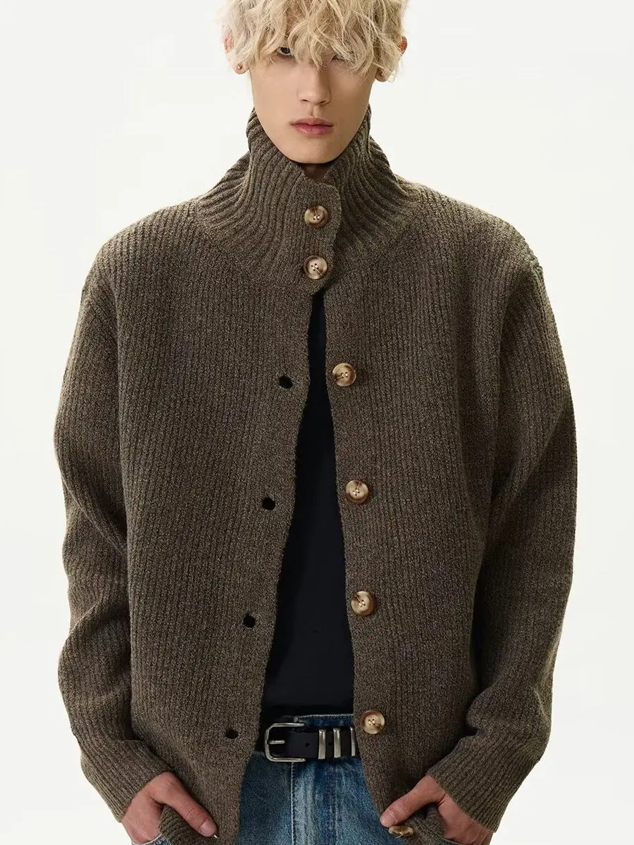 

Ретро-кардиган в американском стиле с воротником-стойкой, универсальный, повседневный, вязаный, для молодежи, для тепла и комфорта