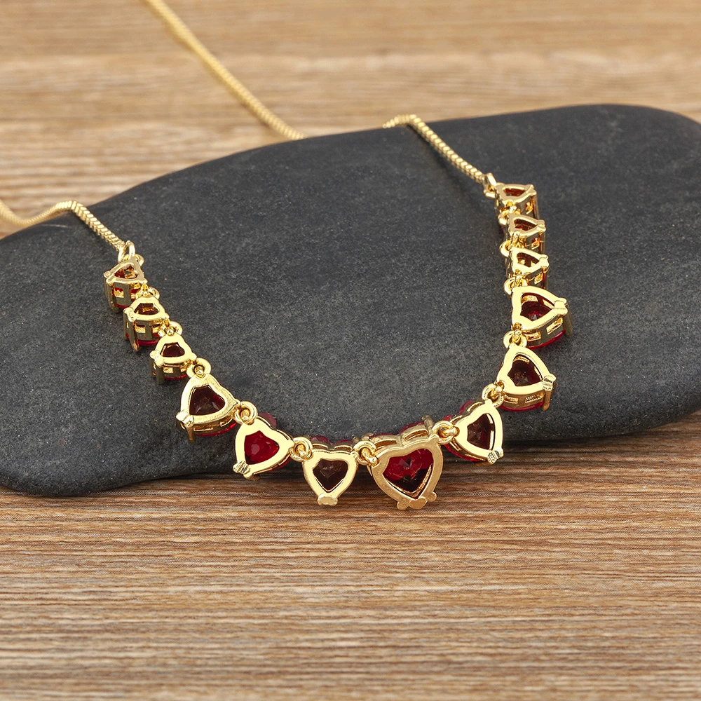 Nidin New Arrival Hot Sale Romantic Heart Shape Pendant Necklace Copper Zircon White/Blace/Red Colors Jewelry Accessories