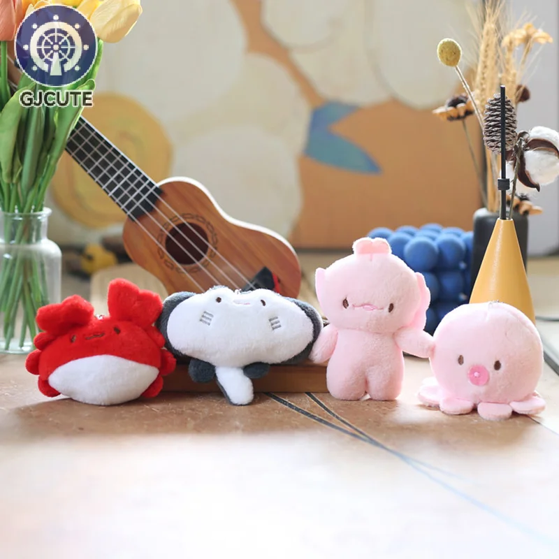 1PC Cartoon Soft Plush Doll Keychain Ray Fish Marine Organisms Key Chain Kawaii Crab Plush Funny Fish Pendant Bag Hanging