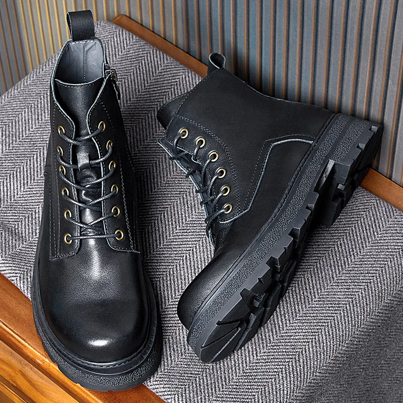 Retro Style Men's Genuine Leather Ankle Boots 2024 Luxury Brand Handmade Comfortable Classic British Trend Platform Boots Shoes image 4