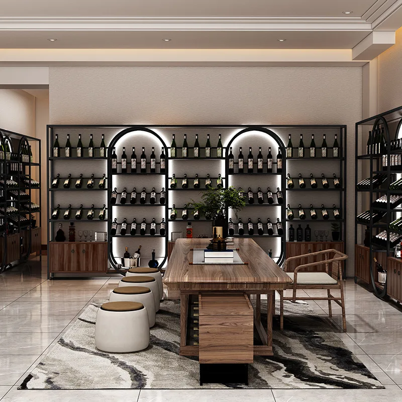 Customized Winery European Style Iron Wine Rack Bar Floor Wine Cabinet Wine Storage Display Rack Organizer Wine Glass Rack